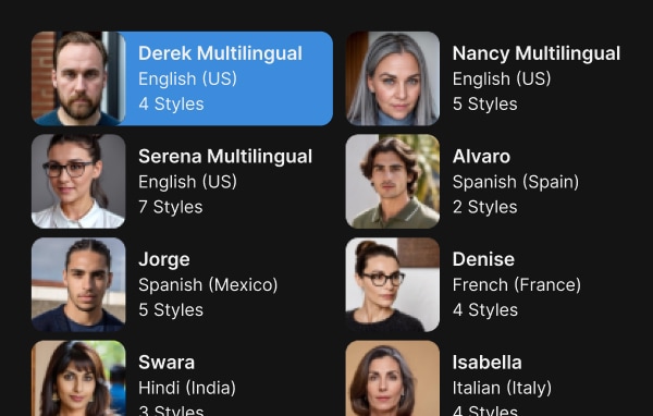 Opciones de voz en varios idiomas